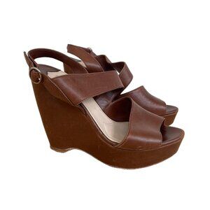 🤎 Prada Brown Leather Platform Wedge Sandals Open Toe Slingback Size 37